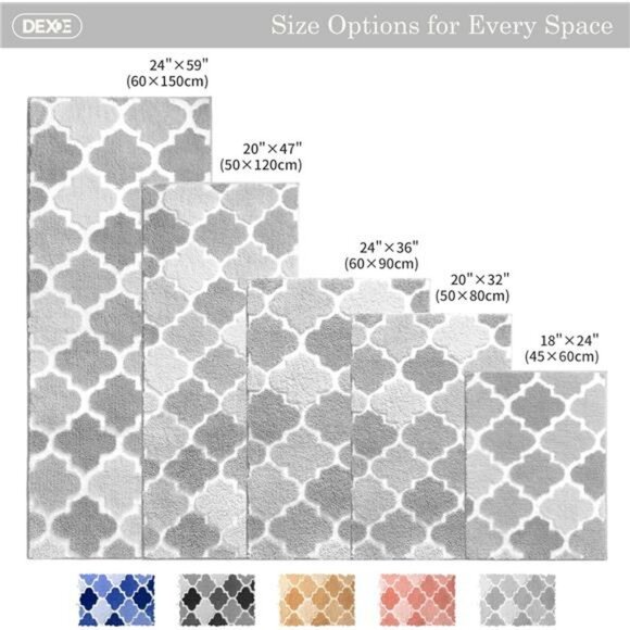 Gray Bathroom Rug Non Slip Checkered Bath Mat Plush Absorbent Shaggy Floor Carpe - Picture 2 of 7